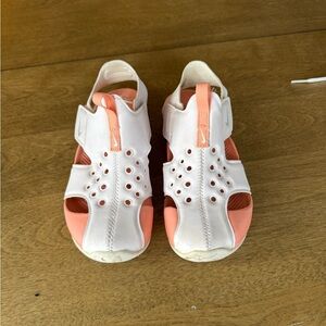 Nike White and Peach Sandals with Slip-On Comfort